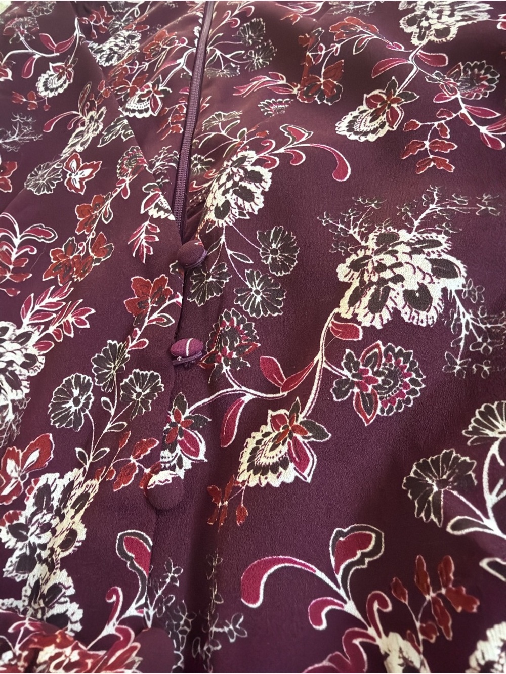NWT Vince Camuto Floral High Low Maxi Dress Medium Burgundy Flutter Sleeve - Picture 7 of 12
